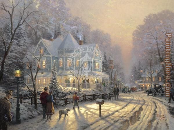 A Holiday Gathering painting - Thomas Kinkade A Holiday Gathering art painting